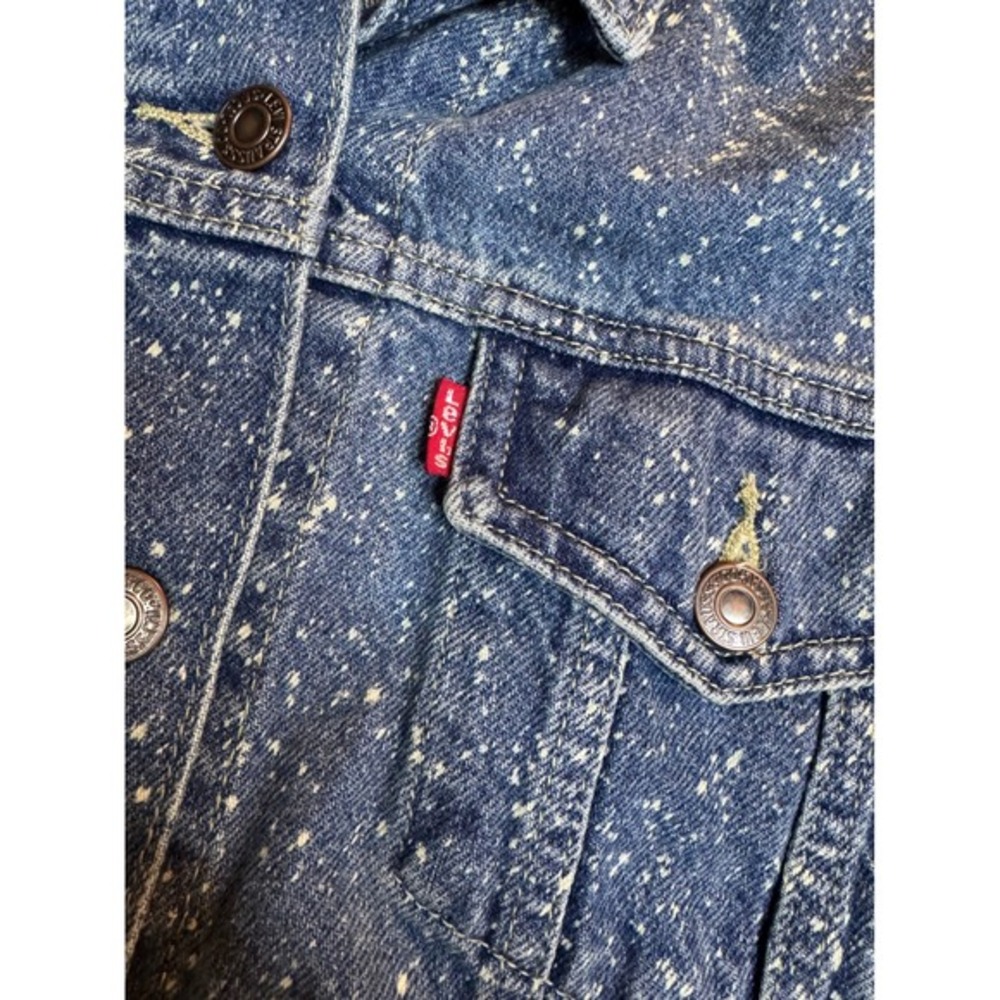 Levi's Trucker Denim Jacket Women's Large Boxy Cropped NWT Speckled‎ Splattered - Picture 7 of 11
